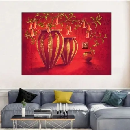 Antičke crvene vazee, uramljena slika 70x100 cm - Img 2