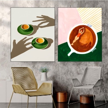 Coffie break, dve uramljene slike dimenzije 30x40cm i 40x50cm svaka - Img 2