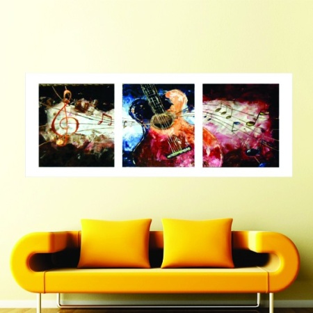 Music triptych, uramljena slika 50x100 cm - Img 2