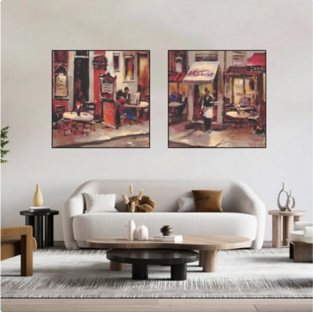 Sidewalk cafe, komplet od dve uramljene slike dimenzije 40x40cm svaka - Img 2