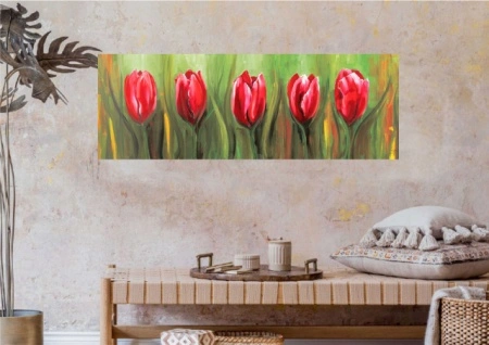 Tulipani Rosi, uramljena slika 35x100cm - Img 2