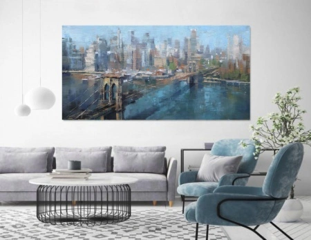 Brooklyn bridge New York city , uramljena slika 50x100cm - Img 2