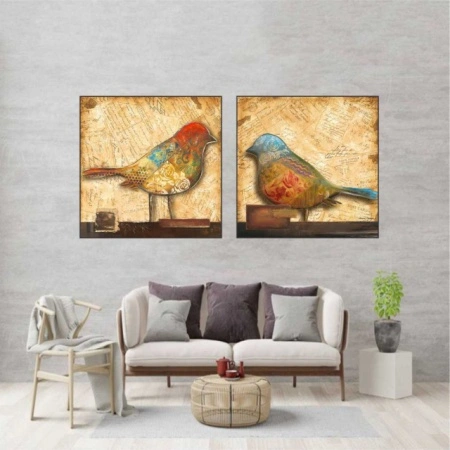 Happy birds, komplet od dve uramljene slike30x30cm i 50x50cm svaka - Img 2