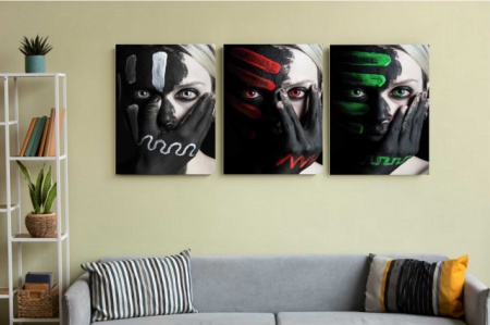 Mask face, tri uramljene slike 30x40cm i 40x50cm svaka - Img 2
