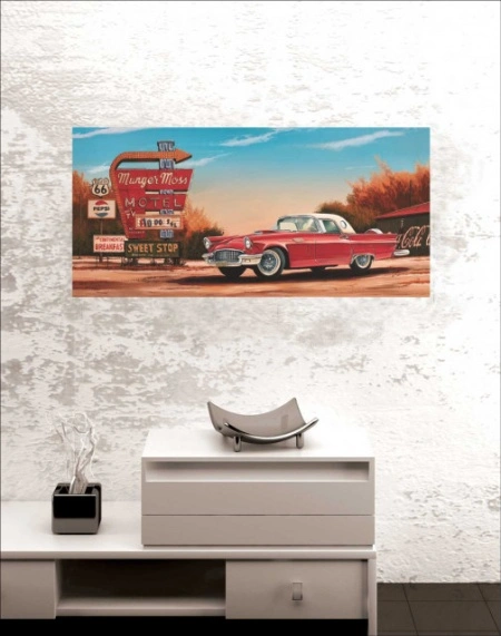 Old red car route 66 No 1, uramljena slika 30x70cm - Img 2