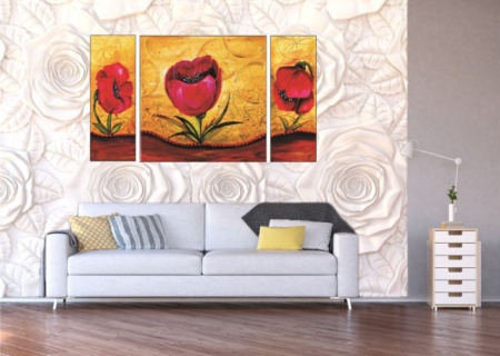 Crveno cveće triptih, uramljena slika dimenzije 120x70cm ukupno - Img 2