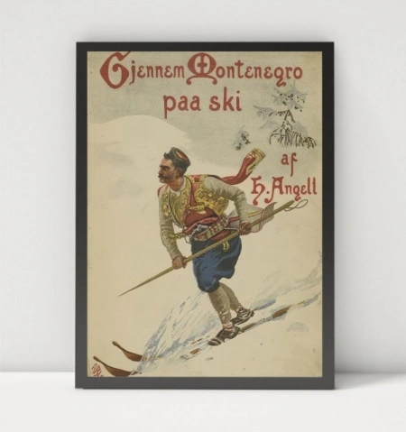 Kroz Crnu Goru na skijama" 1895. , stari poster, uramljena slika 30x40cm i 40x50cm - Img 2