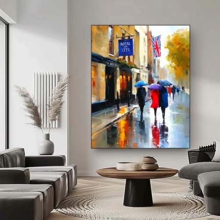 London with umbrellas, uramljena slika 40x50cm , 50x70cm i 60x90cm - Img 2