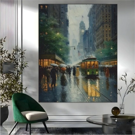 Tramvaj u gradu, uramljena slika 40x50cm ,50x70cm i 60x90cm - Img 2