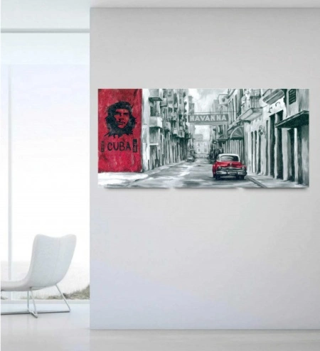 Cuban old car, uramljena slika 30x70cm - Img 2