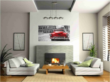 Cuban red car draw, uramljena slika 50x100cm - Img 2