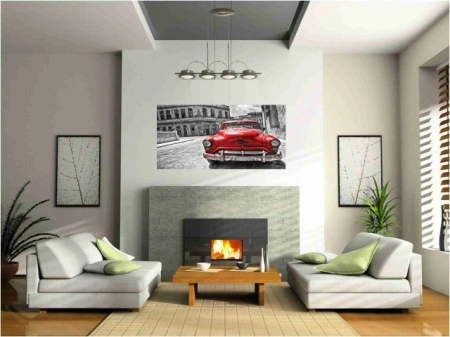 Cuban red car draw, uramljena slika 50x100cm - Img 2