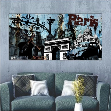 Paris Moulin Rouge, uramljena slika 50x100cm - Img 2