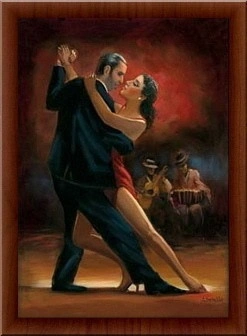 Tango plesni par, uramljena slika 50 x 70 cm - Img 2