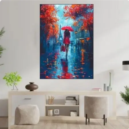 Devojka sa crvenim kisobranom, uramljena slika 40x50cm ,50x70cm i 60x90cm - Img 2