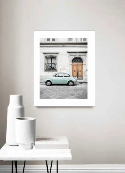 Fiat 5oo, uramljema slika dimenzije 30x40cm i 40x50cm - Img 2