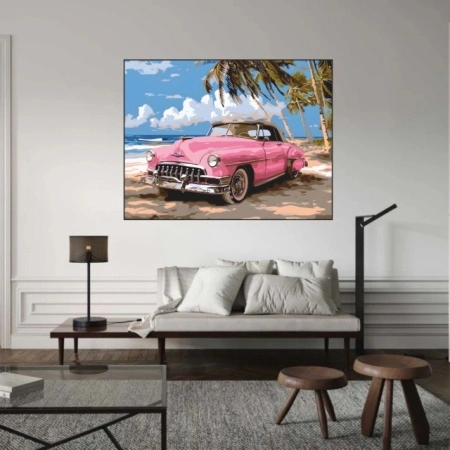 Old pink car, uramljena slika 40x50cm i 50x70cm - Img 3