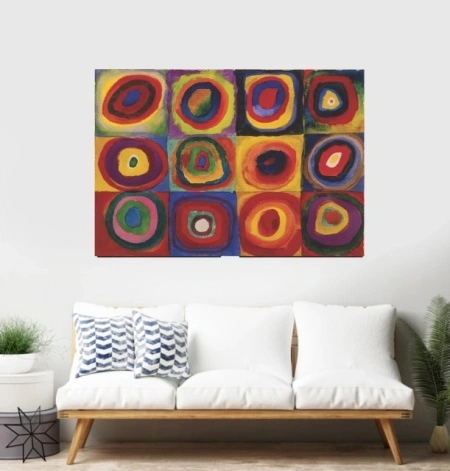 V. Kandinski, farbtude kvadrate, uramljena slika 60x90cm - Img 2