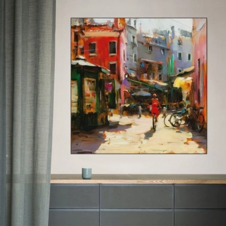 Zena na bicikli, uramljena slika 50x50cm - Img 2