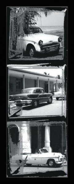 Crno bele slike starih automobila, dve uramljene slike 40x80cm svaka - Img 3