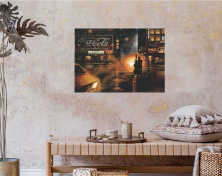Noćni svirač u Njujorku, uramljena slika 56x71cm - Img 2