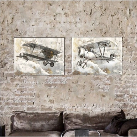 Old planes, dve uramljene slike 30x40cm i 40x50cm svaka - Img 2