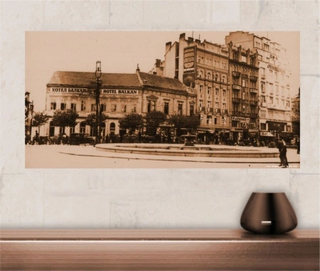 Stari Beograd - hotel Balkan 1933. god., uramljena slika 50x100cm - Img 2