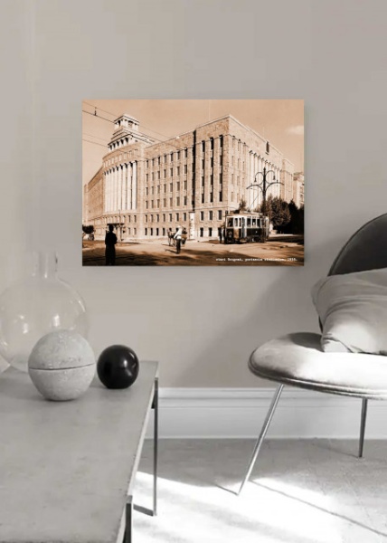 Stari Beograd, zgrada poste 1938., uramljena slika 30x40cm - Img 2
