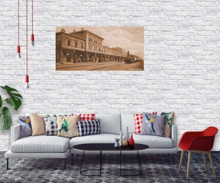 Stari Zemun, zelezn stanica 1913., uramljena slika 50x100cm - Img 2