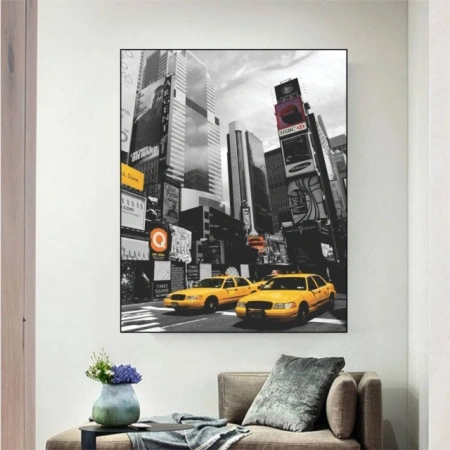 Yellow cab NY, uramljena slika 40x50cm - Img 2