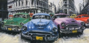 Cuba old cars Havana, uramljena slika 50x100cm