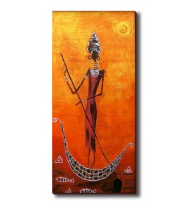 Devojka na čamcu, uramljena slika 30x70cm