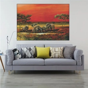 Elephants in Mali, uramljena slika 70x100cm - Img 3