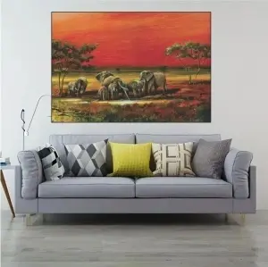 Elephants in Mali, uramljena slika 70x100cm - Img 3