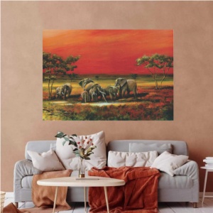 Elephants in Mali, uramljena slika 70x100cm - Img 2