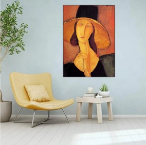 Jean Hebuterne with large hat. - A. Modigliani 1918 ., uramljena slika 40x50cm i 50x70cm - Img 2