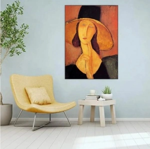 Jean Hebuterne with large hat. - A. Modigliani 1918 ., uramljena slika 40x50cm i 50x70cm - Img 2