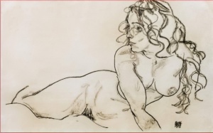 Nude Propping her.up - Egon Schiele, uramljena slika 60x80cm