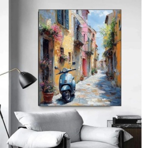Plava vespa, uramljena slika 40x50cm ,50x70cm i 60x90cm - Img 2