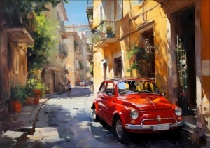 Red car in Italy, uramljena slika 40x50cm, 50x70cm i 60x90cm