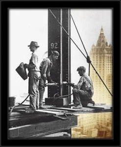 Workers break, framed picture