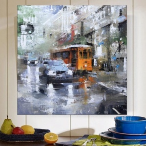 Zuti tramvaj, uramljena slika 50x50cm - Img 2