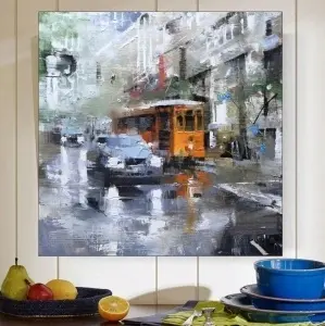 Zuti tramvaj, uramljena slika 50x50cm - Img 2