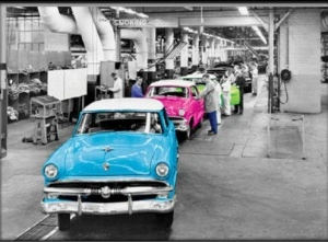Blue cadillac, framed picture