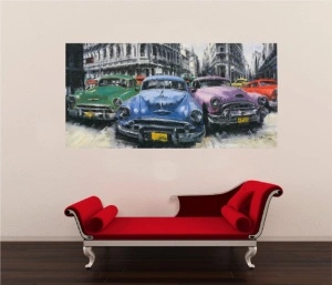 Cuba old cars Havana, uramljena slika 50x100cm - Img 2