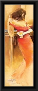 Dama u crvenoj haljini, uramljena slika 30 x 70 cm - Img 2