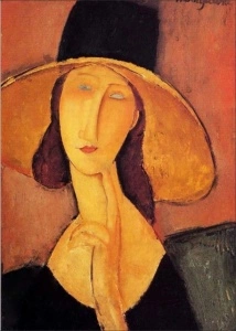 Jean Hebuterne with large hat. - A. Modigliani 1918 ., uramljena slika 40x50cm i 50x70cm