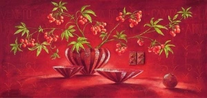 Red berries, framed picture