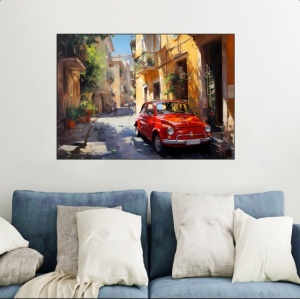 Red car in Italy, uramljena slika 40x50cm, 50x70cm i 60x90cm - Img 2