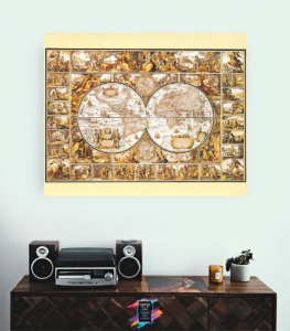 Stara mapa geografska sa zlatotiskom, dimenzije 56x71cm - Img 3